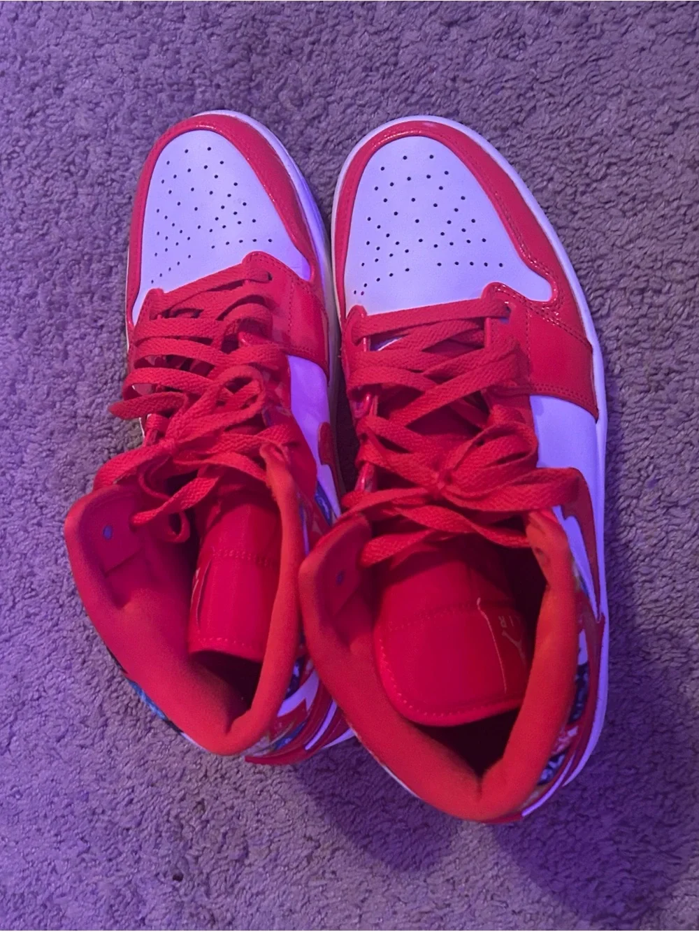Jordan Red and White Mid-Top Sneakers